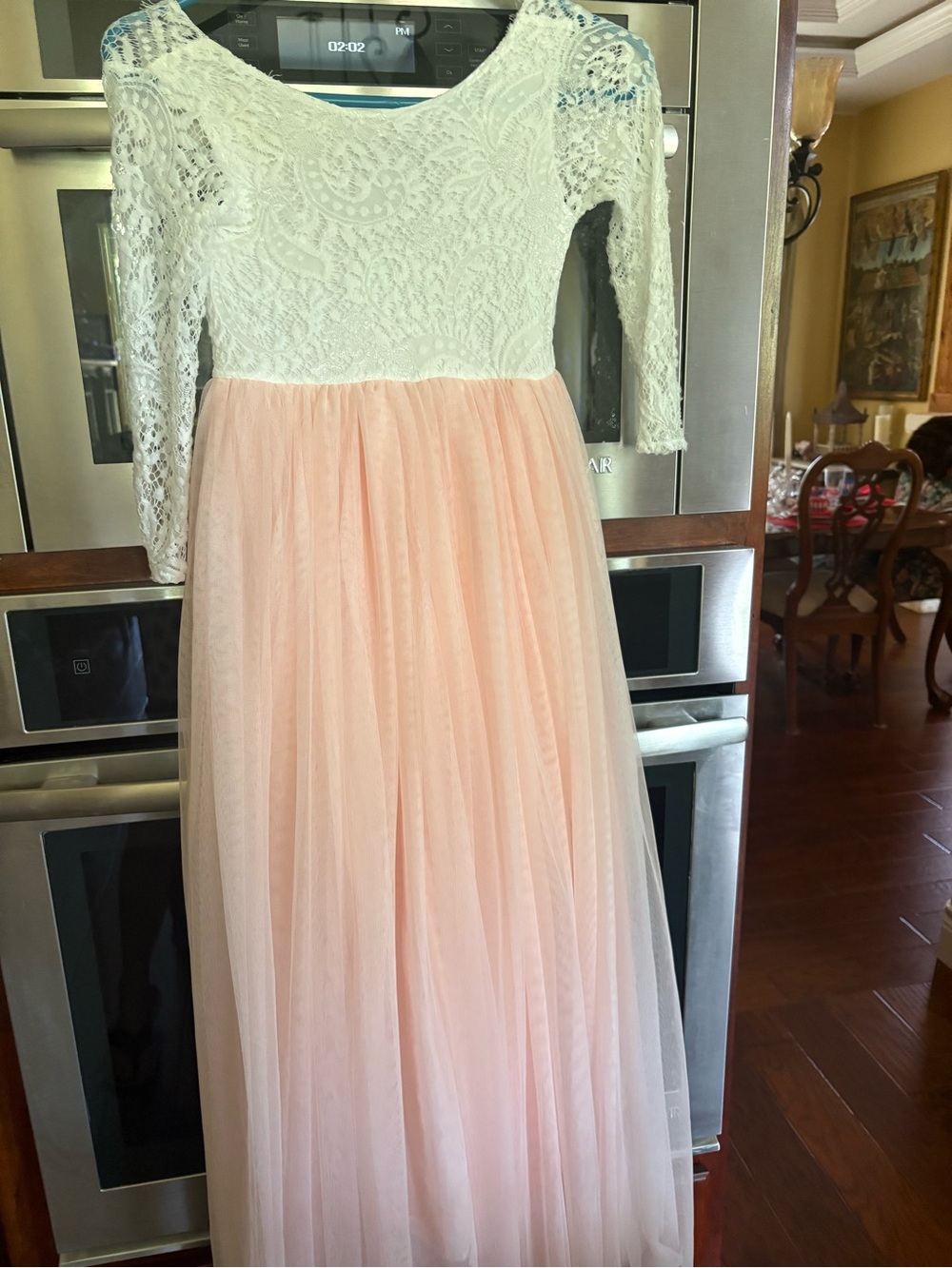Source Unknown Ivory Lace Bodice with Pink Tulle Skirt Girls Formal Dress